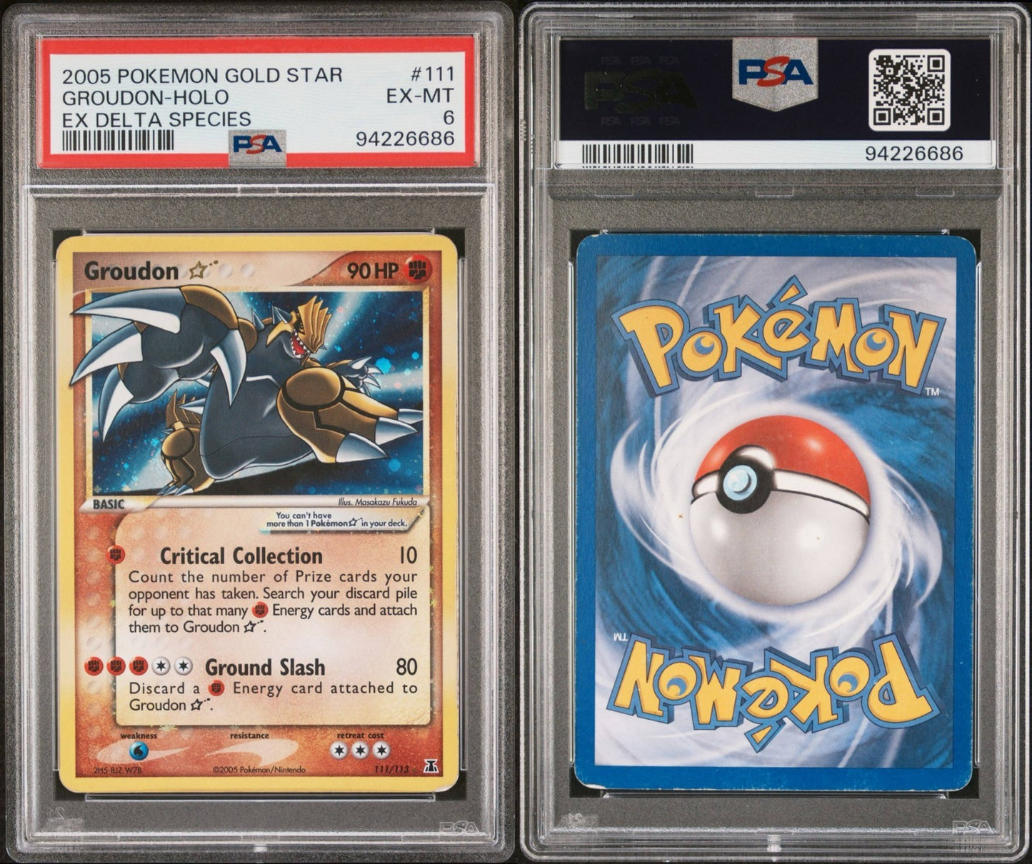 Pokemon Groudon Gold Star 111/113 PSA 6 EX-MT EX Delta Species Holo Rare 2005