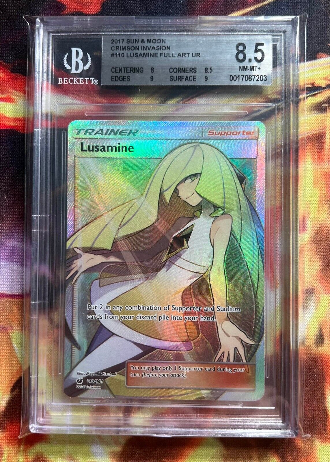 Pokemon Lusamine 110/111 BGS 8.5 NM-MT Crimson Invasion Full Art FA SM Trainer