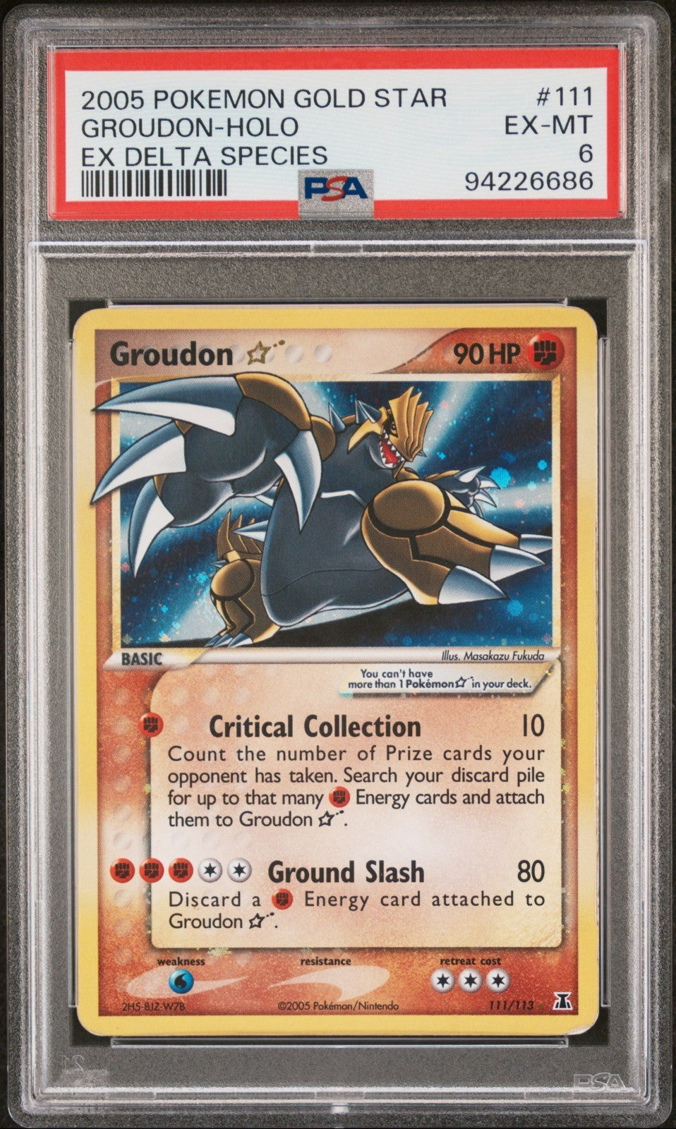 Pokemon Groudon Gold Star 111/113 PSA 6 EX-MT EX Delta Species Holo Rare 2005
