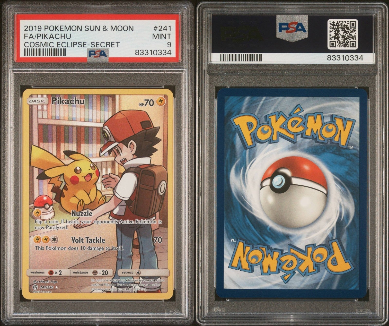 Pokemon Pikachu 241/236 PSA 9 Mint SM Cosmic Eclipse Secret Rare Full Art 2019