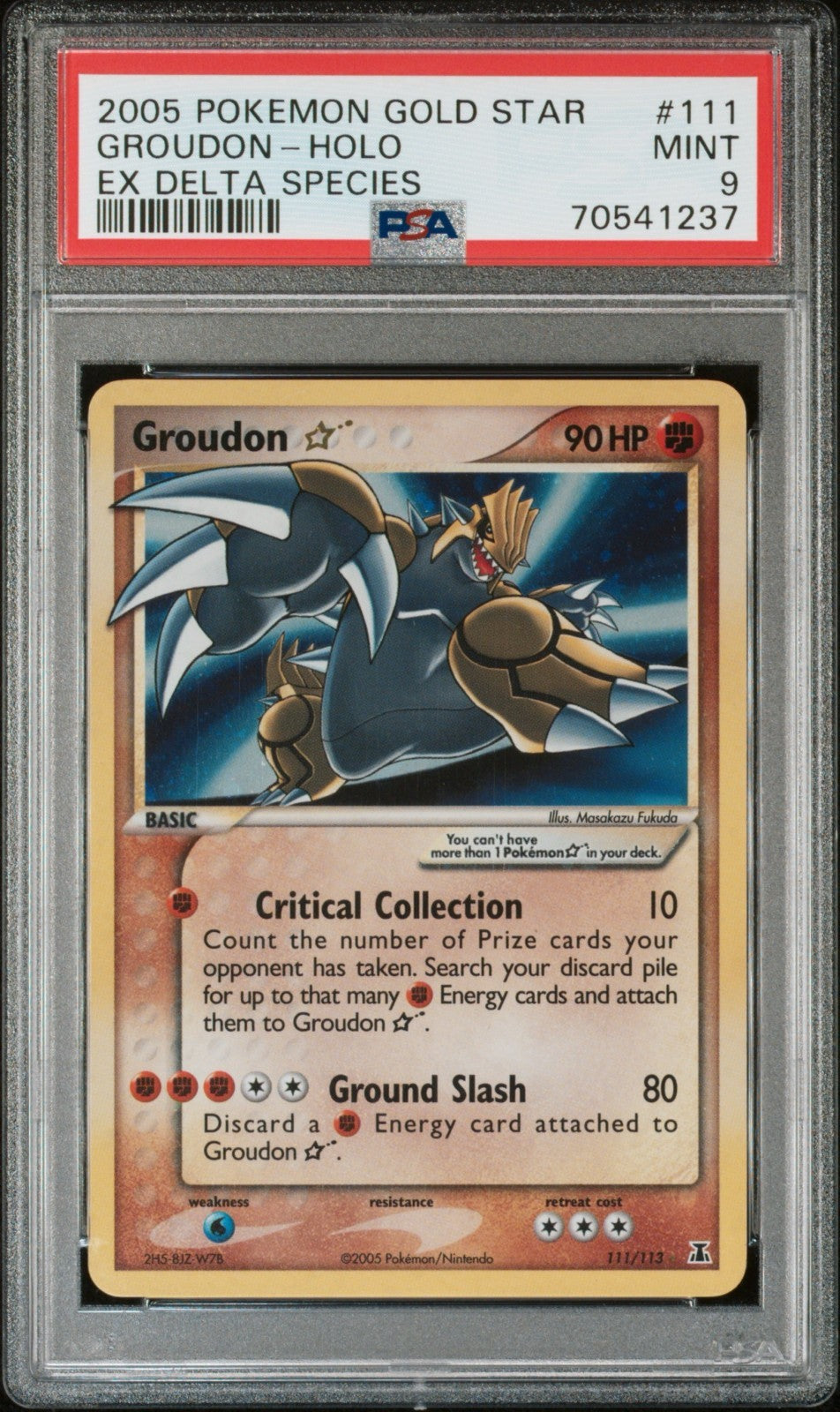 Pokemon Groudon Gold Star 111/113 PSA 9 Mint EX Delta Species 2005
