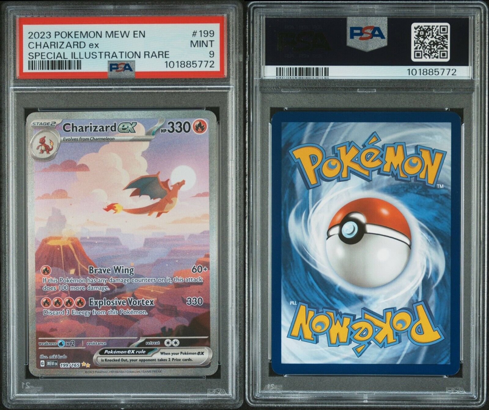 Pokemon Charizard ex 199/165 PSA 9 Mint SV 151 Special Illustration Rare EN FA