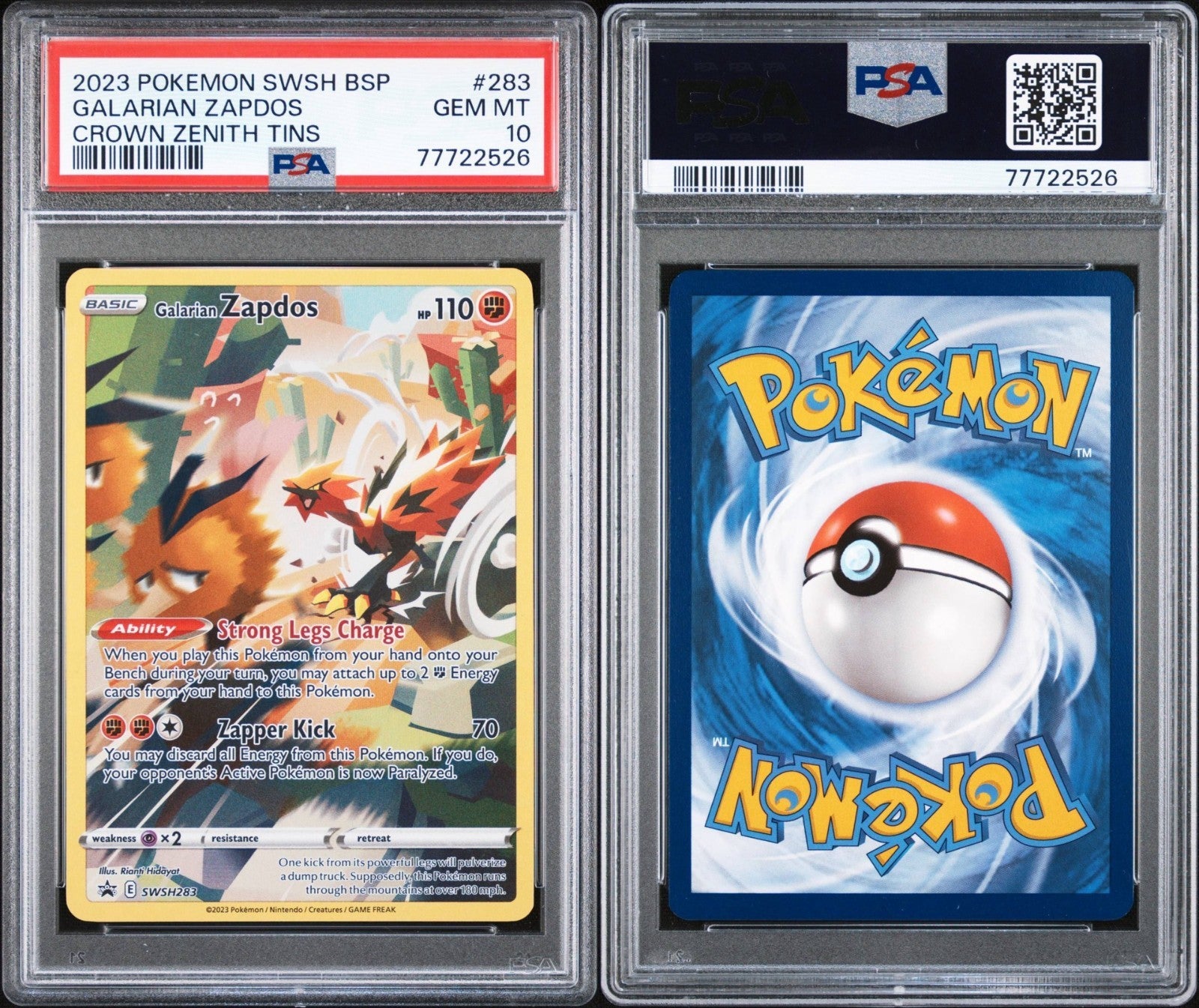 Pokemon Galarian Zapdos SWSH283 PSA 10 Gem Mint Crown Zenith Promo Full Art