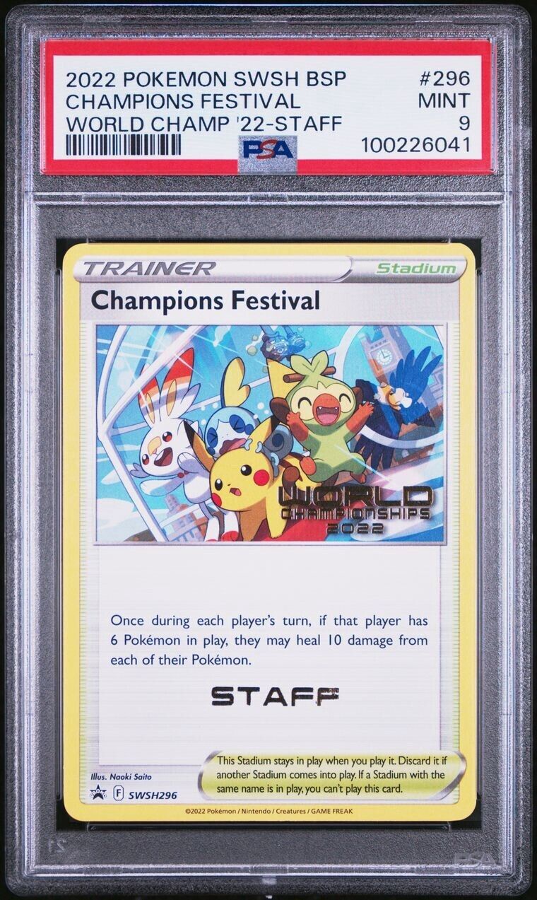 Pokemon Champions Festival SWSH296 PSA 9 Mint Worlds 2022 London Staff Promo