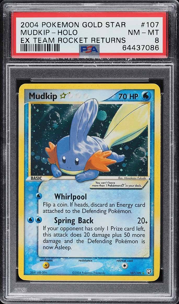 Pokemon Mudkip Gold Star 107/109 PSA 8 EX Team Rocket Returns Holo Rare 2004