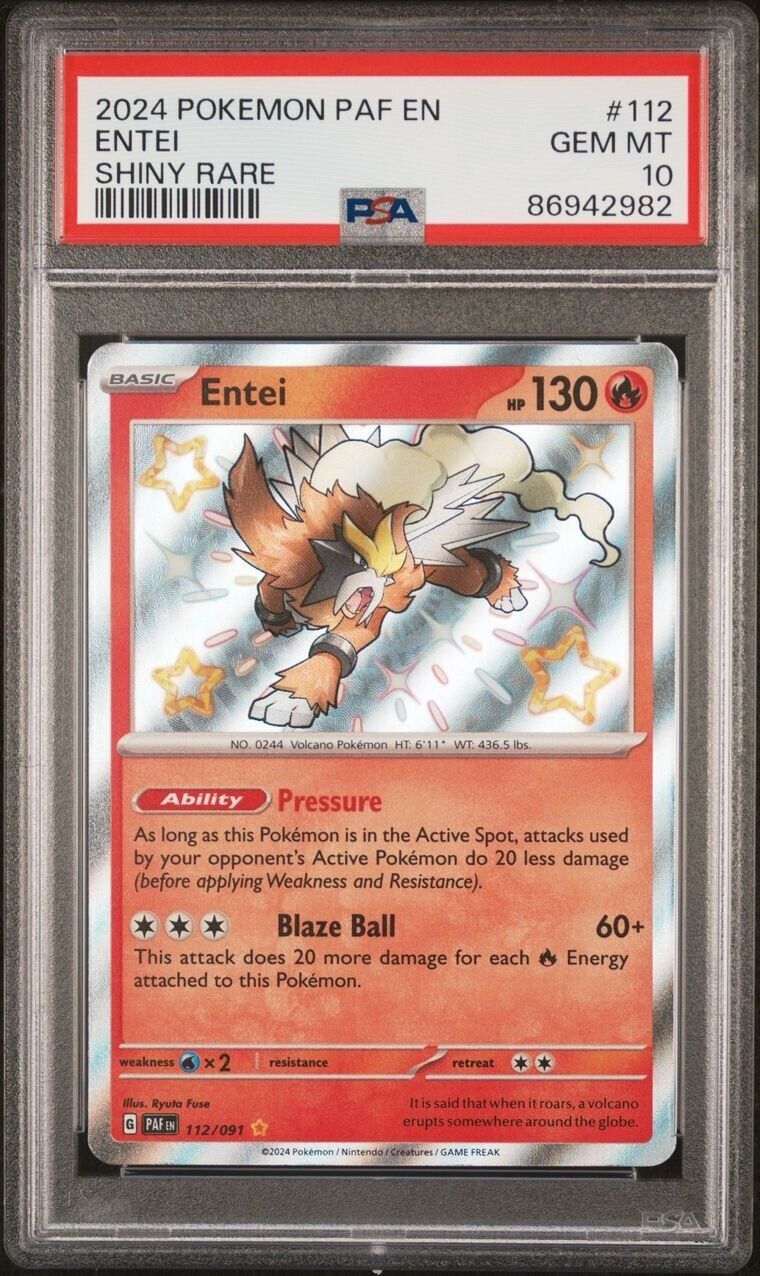 Pokemon Entei 112/091 PSA 10 Gem Mint Paldean Fates Shiny Holo Rare PAF EN