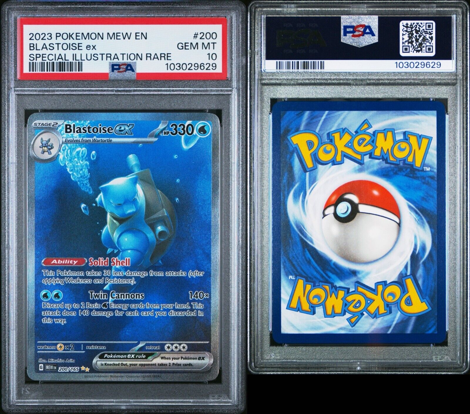 Pokemon Blastoise ex 200/165 PSA 10 Gem Mint SV 151 Special Illustration Rare FA