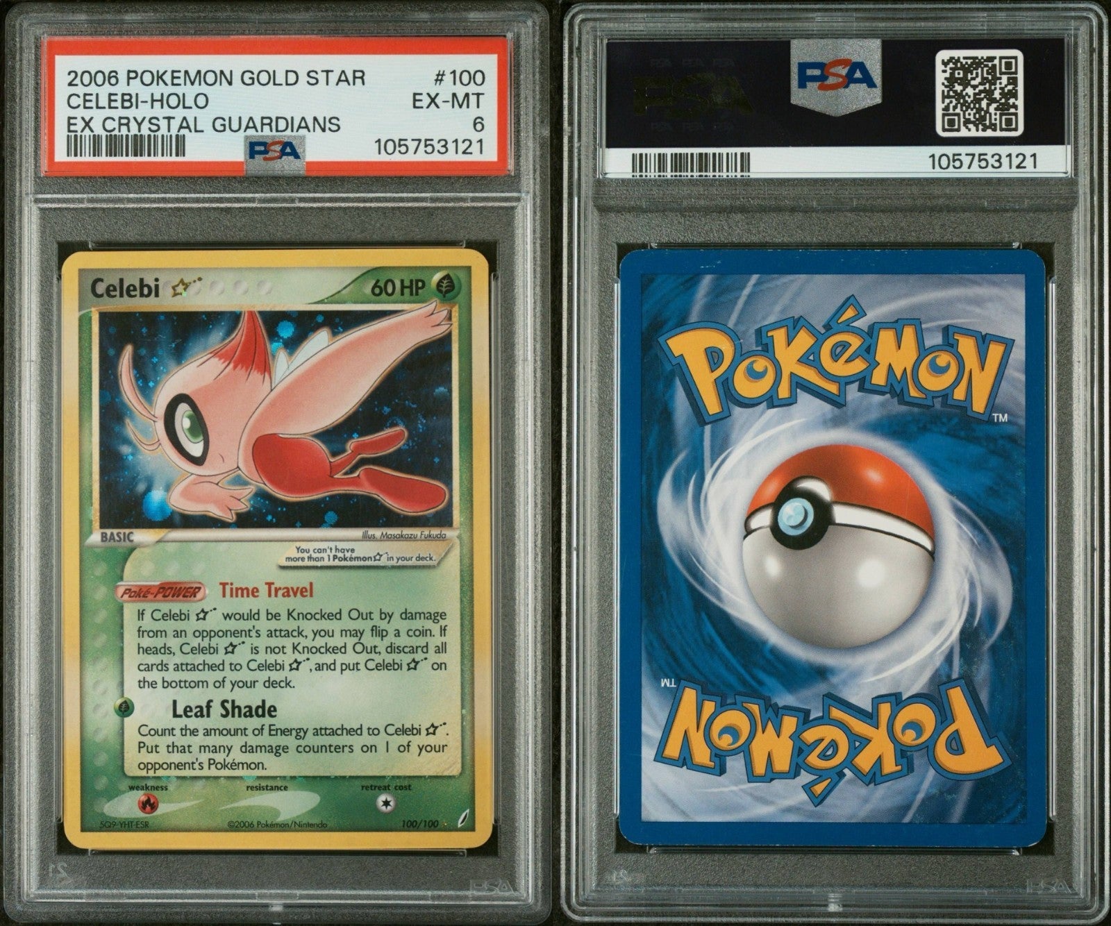 Pokemon Celebi Gold Star 100/100 PSA 6 EX-MT EX Crystal Guardians Holo Rare 2006