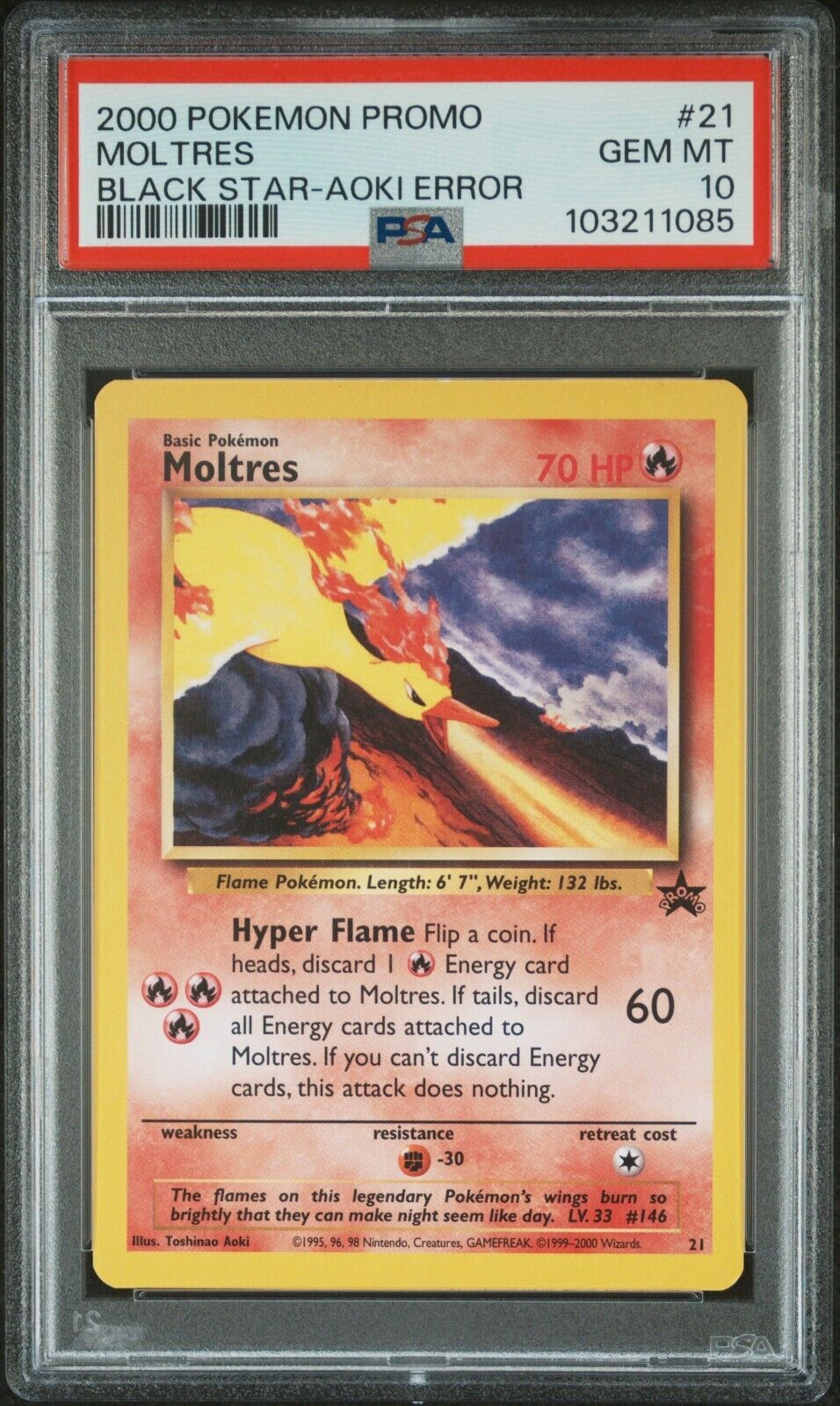 Pokemon Moltres 21 PSA 10 Gem Mint Black Star Promo Aoki Error 2000
