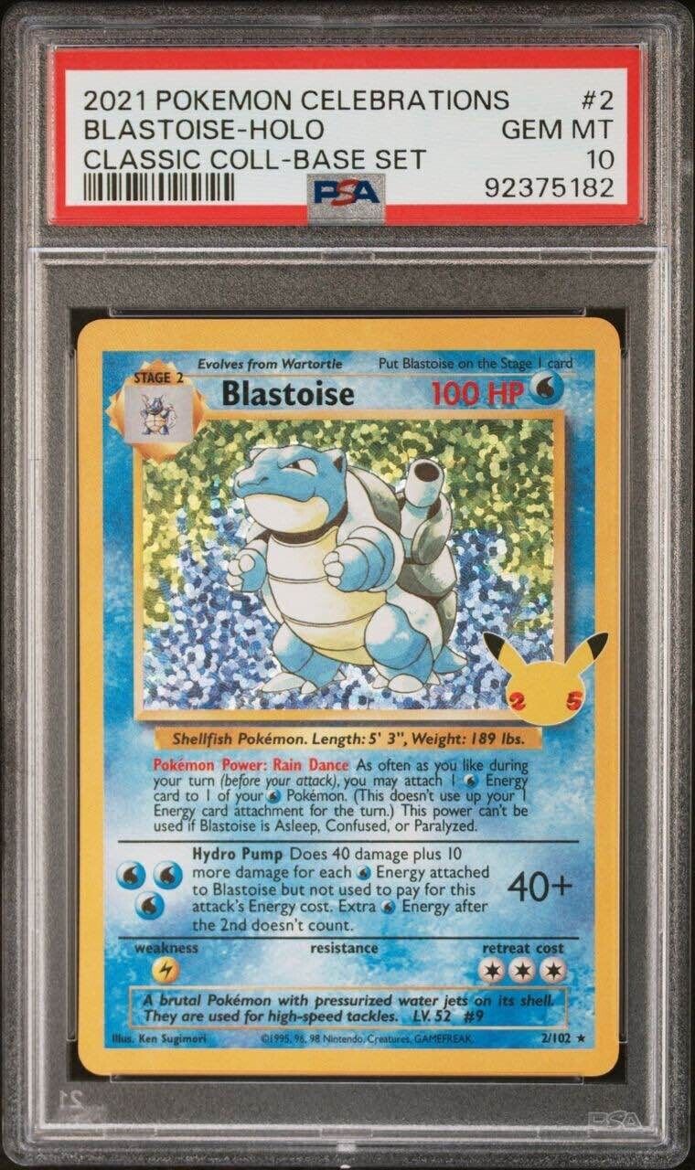 Pokemon Blastoise 2/102 PSA 10 Gem Mint Celebrations Holo Rare Classic Coll.