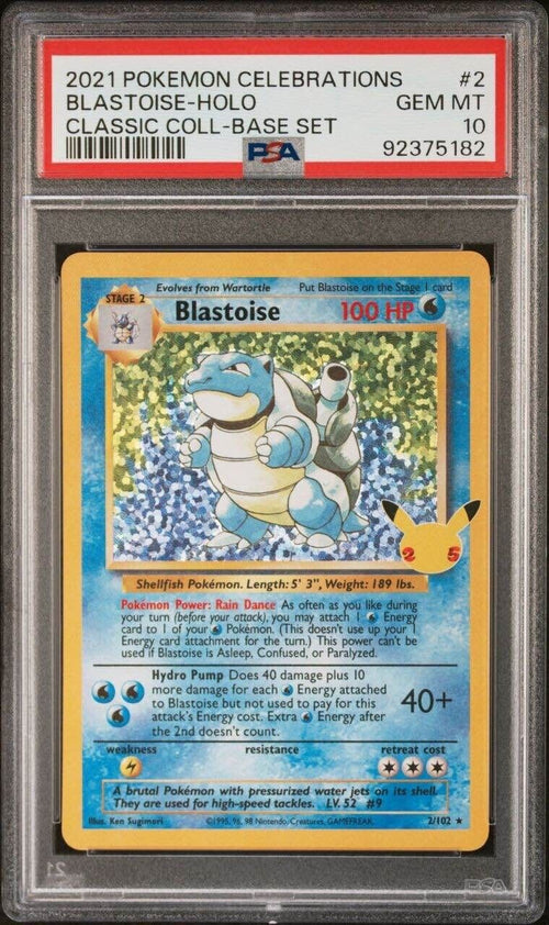 Pokemon Blastoise 2/102 PSA 10 Gem Mint Celebrations Holo Rare Classic Coll.