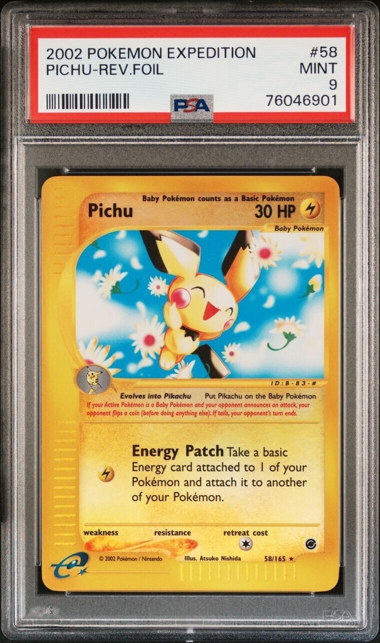 Pokemon Pichu 58/165 PSA 9 Mint Expedition E Series Reverse Holo Foil