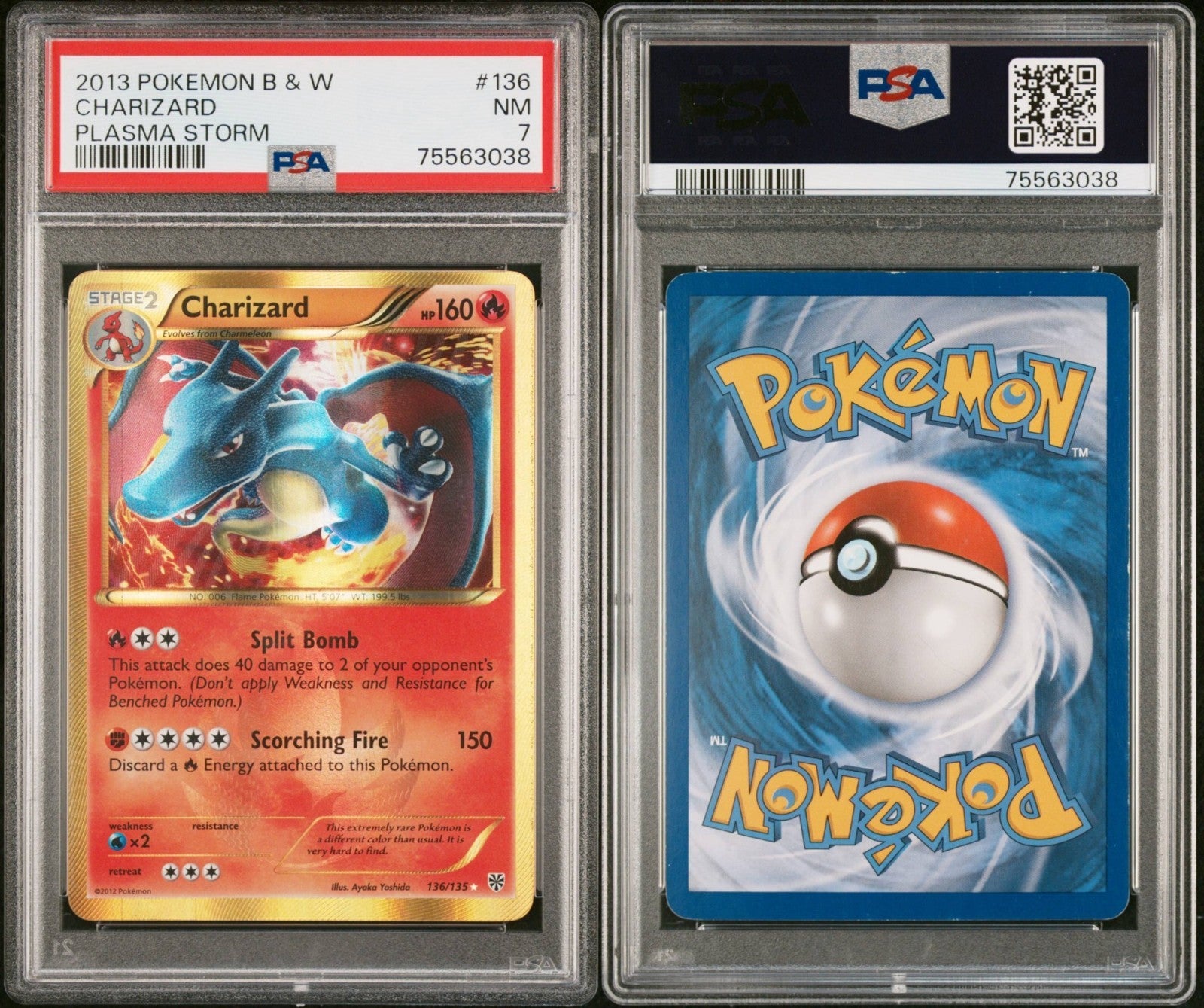 Pokemon Charizard 136/135 PSA 7 NM BW Plasma Storm Shiny Holo Secret Rare 2013