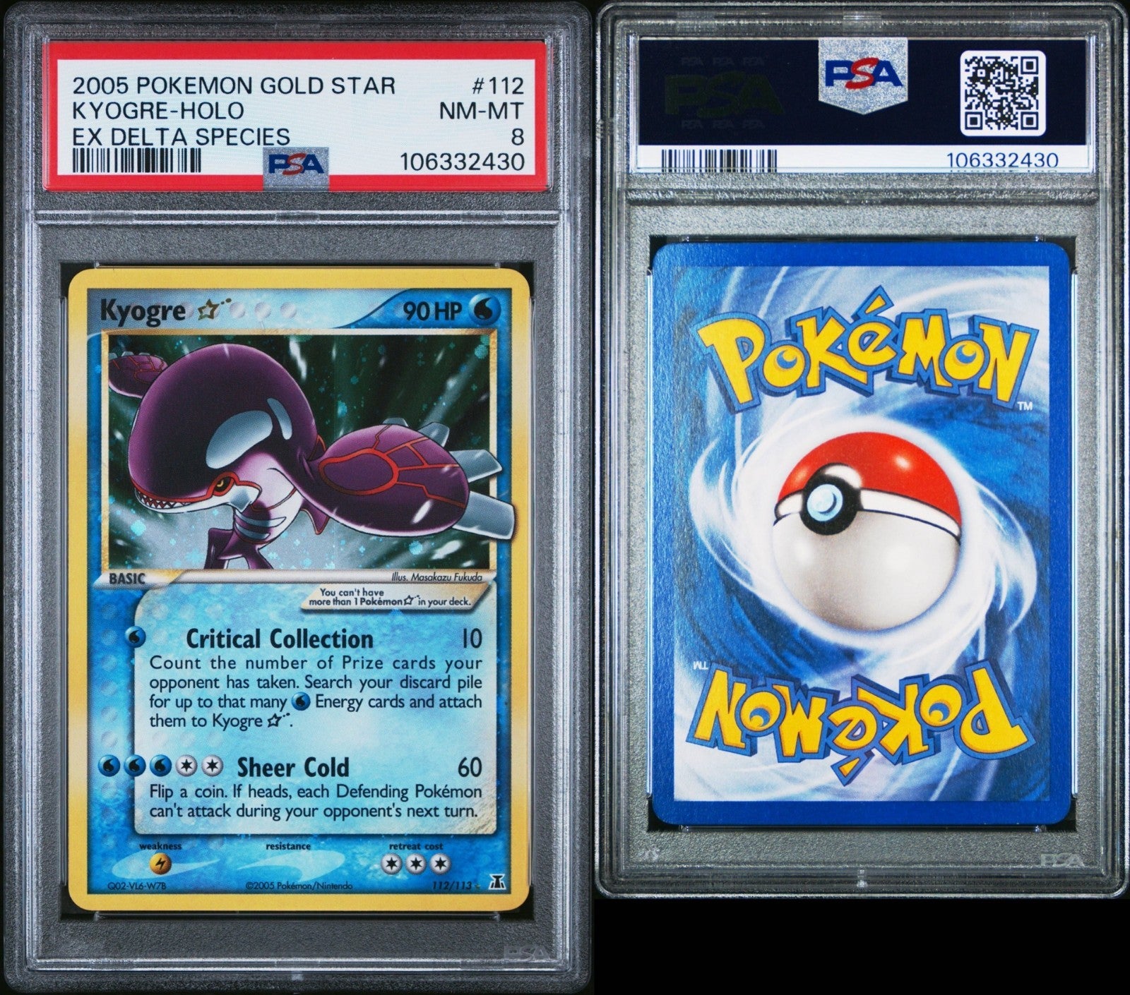 Pokemon Kyogre Gold Star 112/113 PSA 8 NM-MT EX Delta Species Holo Rare 2005