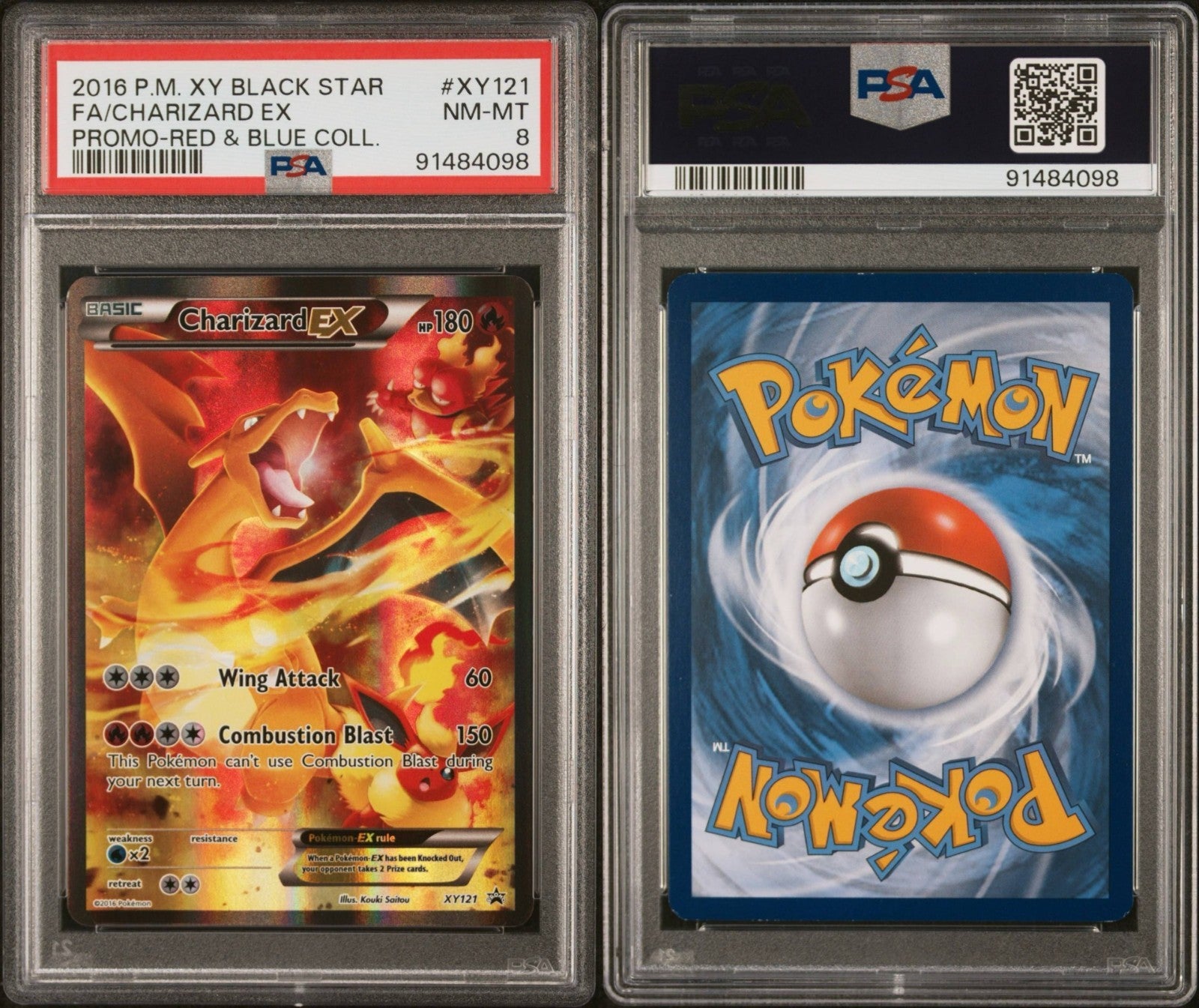 Pokemon Charizard EX XY121 PSA 8 NM-MT Red & Blue Collection Full Art Promo 2016
