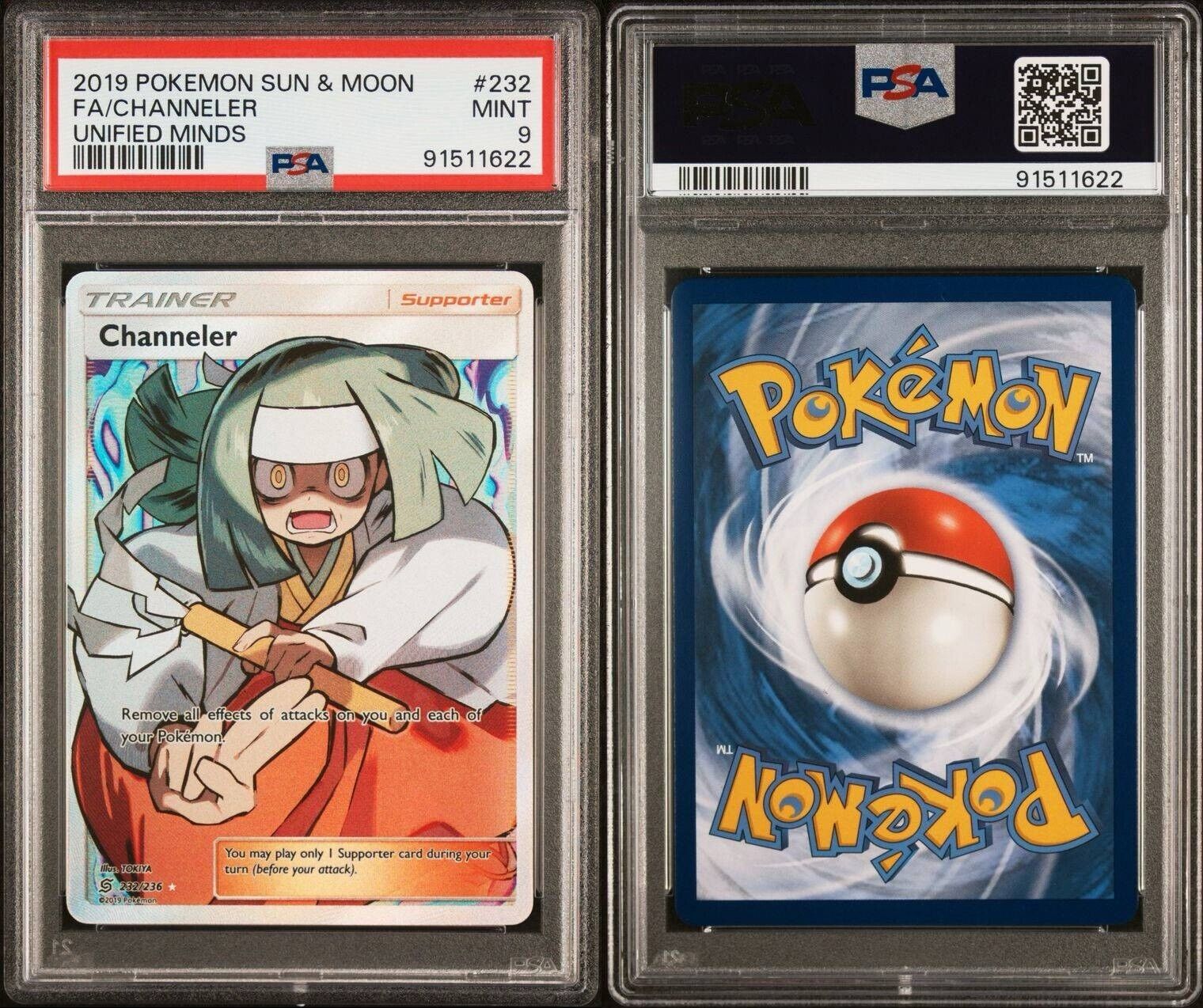 Pokemon Channeler 232/236 PSA 9 Mint Unified Minds Trainer Full Art FA