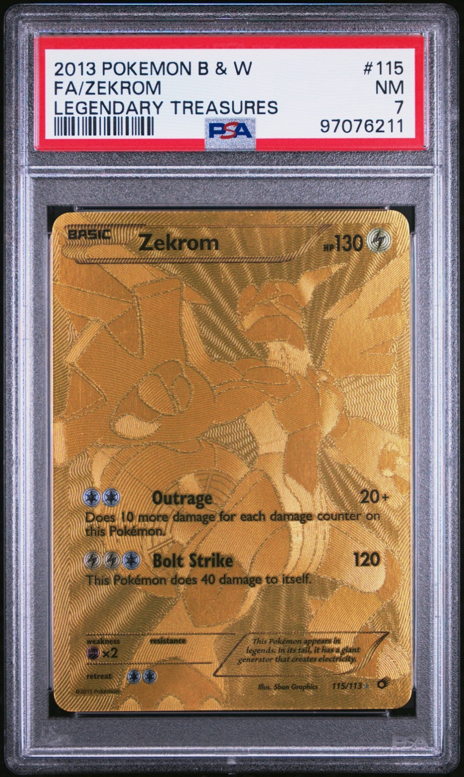 Pokemon Zekrom 115/113 PSA 7 NM BW Legendary Treasures Gold Secret Rare Full Art