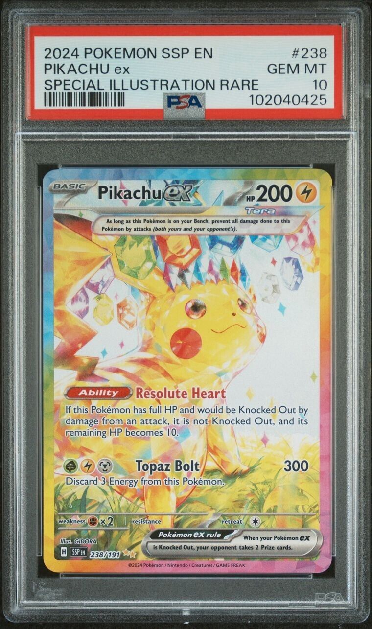 Pokemon Pikachu ex 238/191 PSA 10 Gem Mint Surging Sparks SIR Chase Card 2024