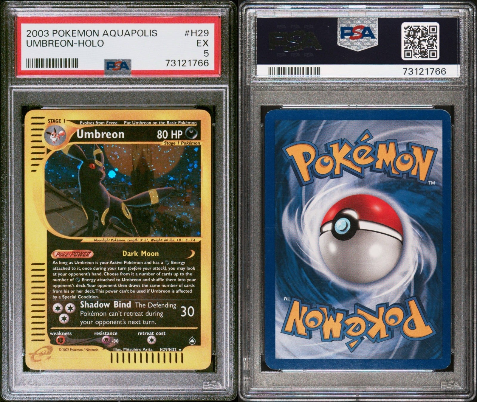 Pokemon Umbreon H29/H32 PSA 5 Aquapolis E-Series Holo Rare 2003