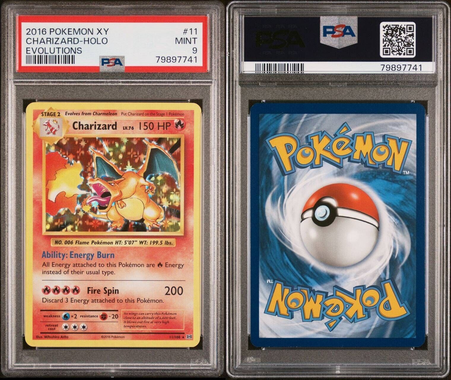 Pokemon Charizard 11/108 PSA 9 Mint XY Evolutions Holo Rare 2016