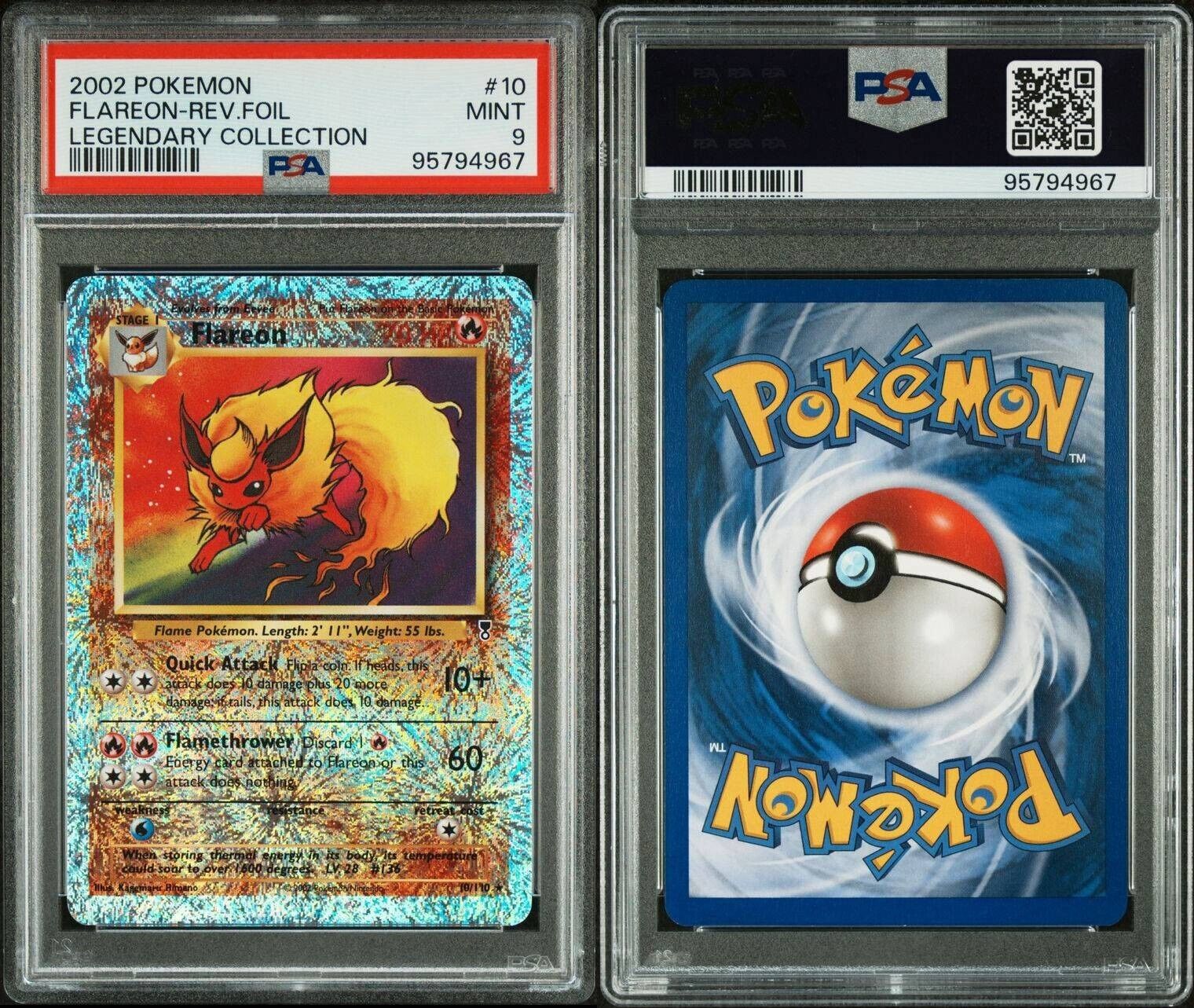 Pokemon Flareon 10/110 PSA 9 Mint Legendary Collection Reverse Holo Foil 2002