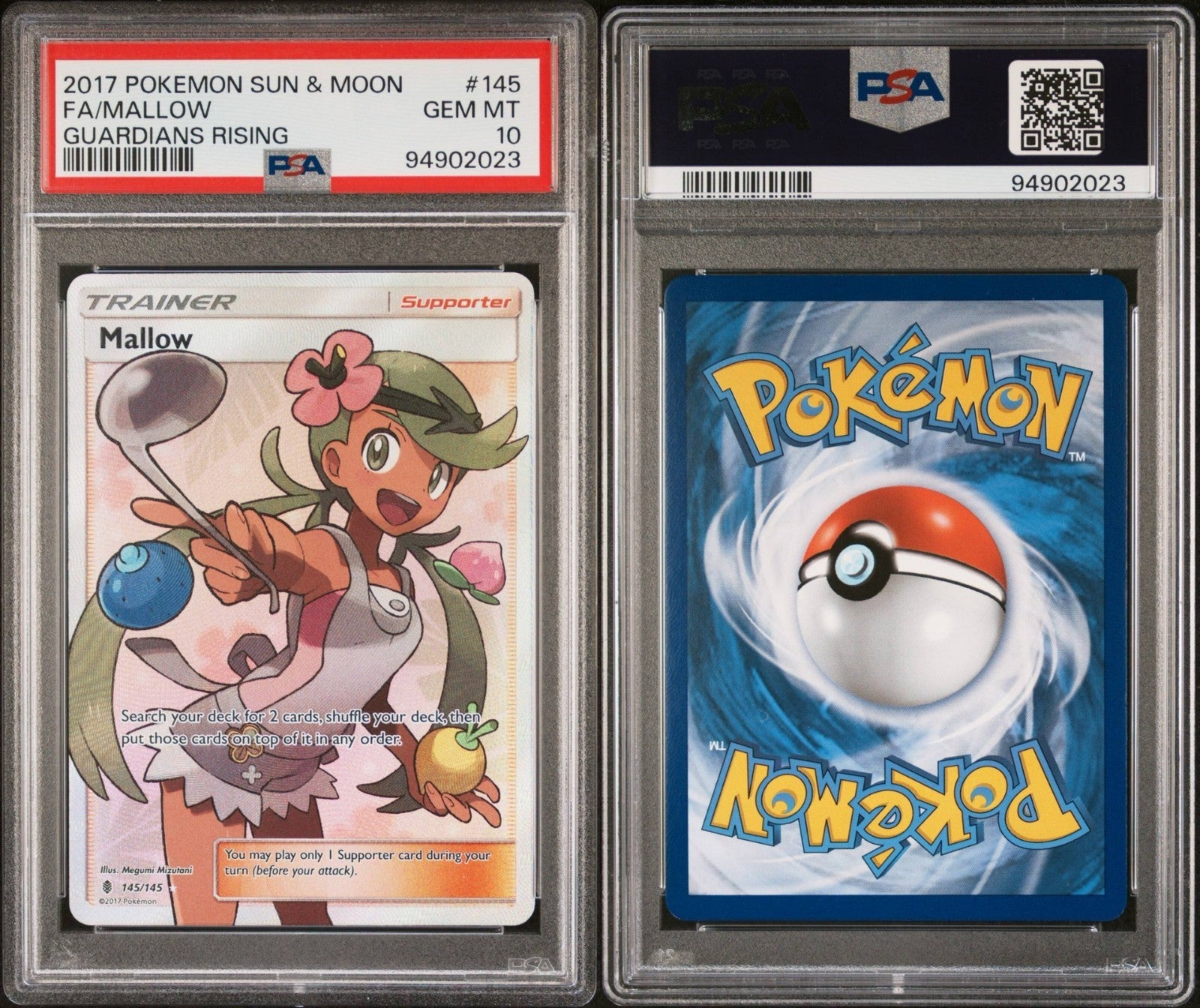 Pokemon Mallow 145/145 PSA 10 Gem Mint SM Guardians Rising Full Art Trainer