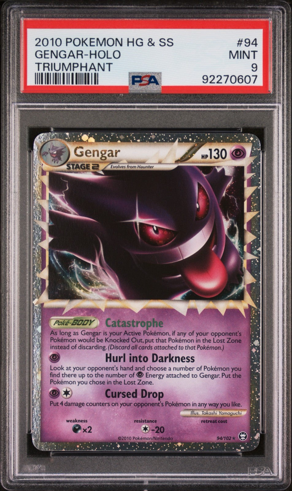 Pokemon Gengar Prime 94/102 PSA 9 Mint HGSS Triumphant Holo Rare 2010