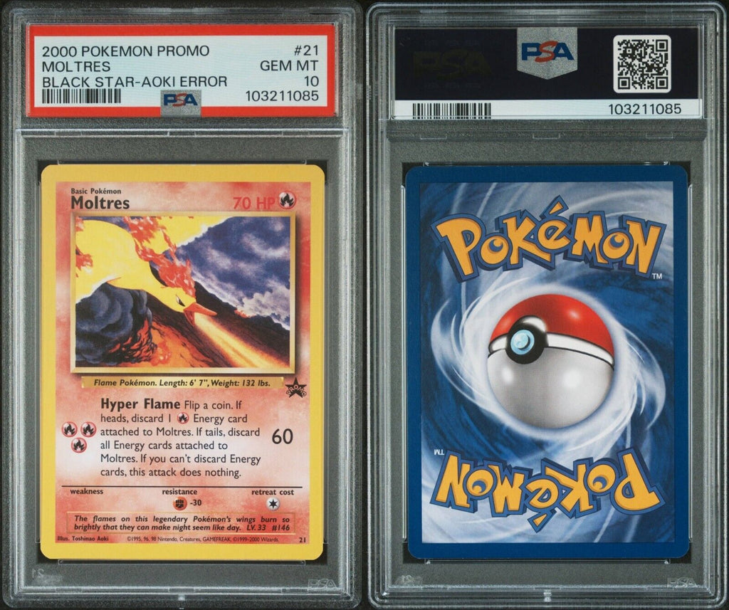 Pokemon Moltres 21 PSA 10 Gem Mint Black Star Promo Aoki Error 2000