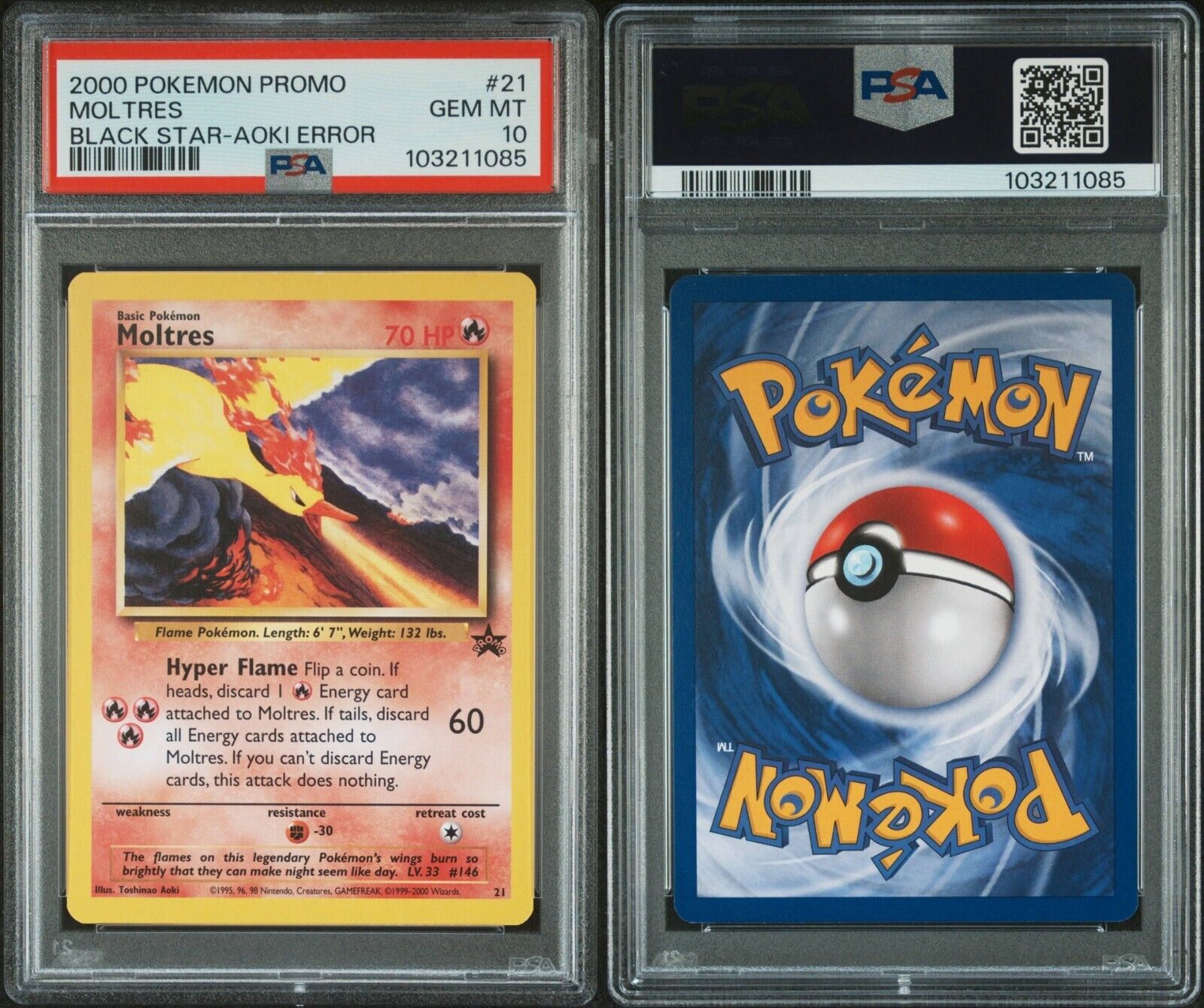 Pokemon Moltres 21 PSA 10 Gem Mint Black Star Promo Aoki Error 2000