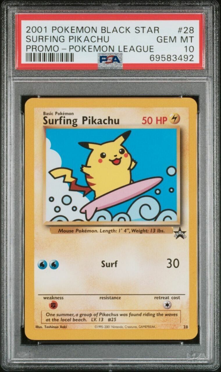 Pokemon Surfing Pikachu #28 PSA 10 Gem Mint League Black Star Promo