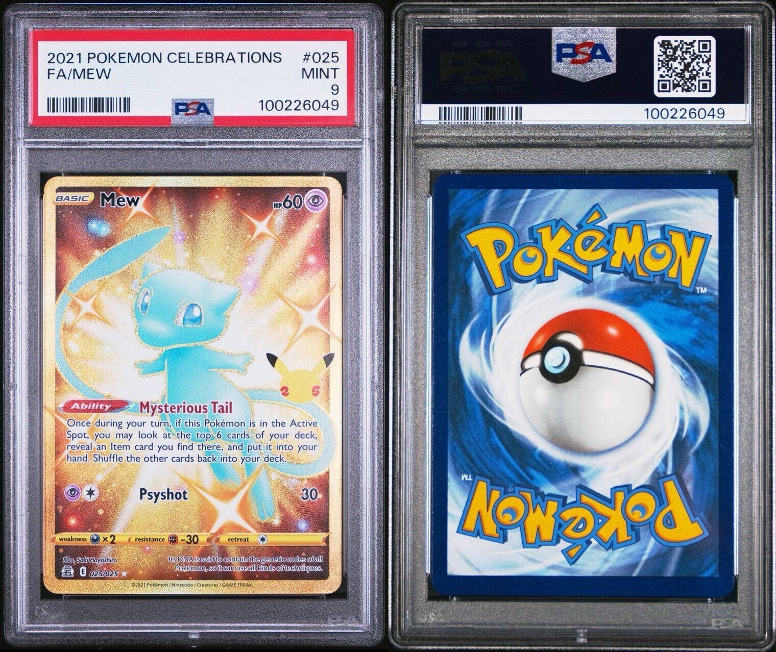 Pokemon Mew 025/025 PSA 9 Mint Celebrations Full Art Gold Secret Rare Shiny