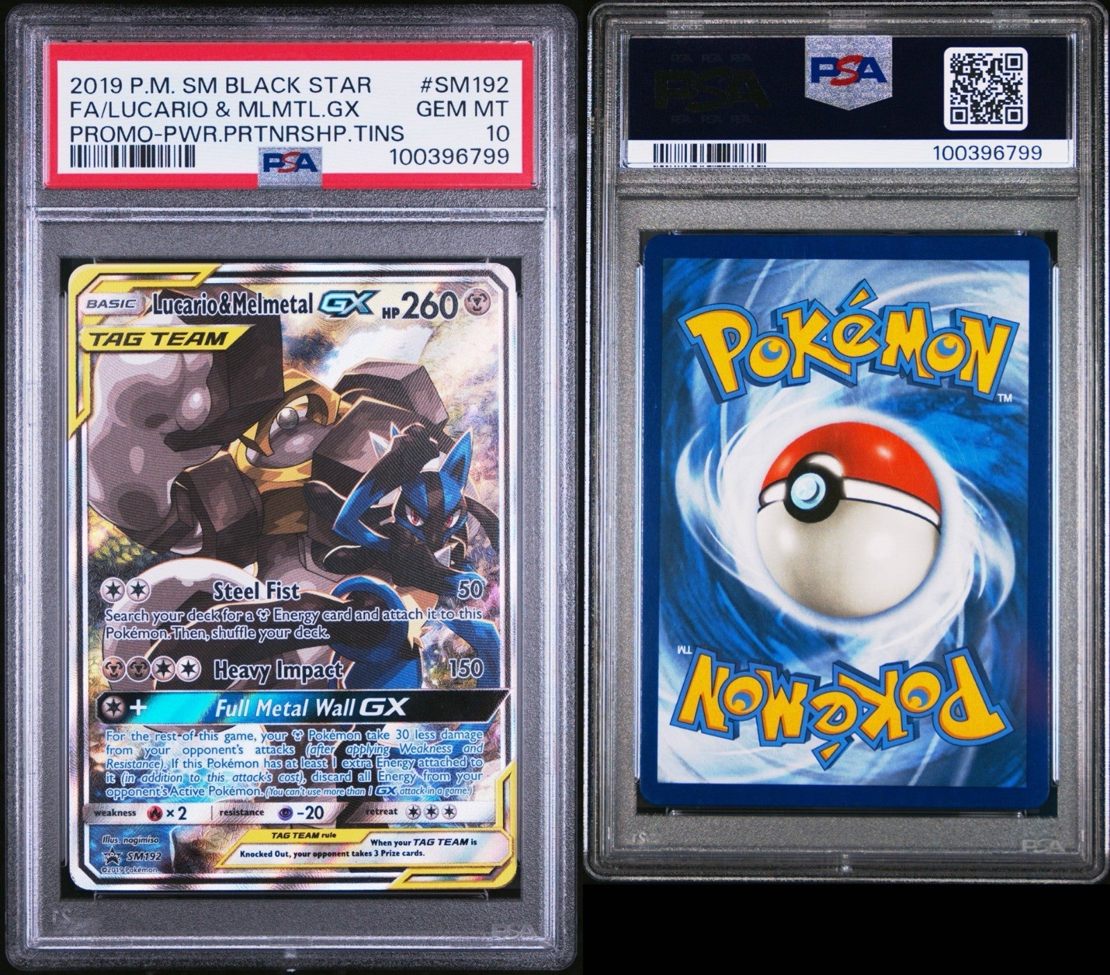Pokemon Lucario & Melmetal GX SM192 PSA 10 Gem Mint Power Tin Promo Alt Art FA