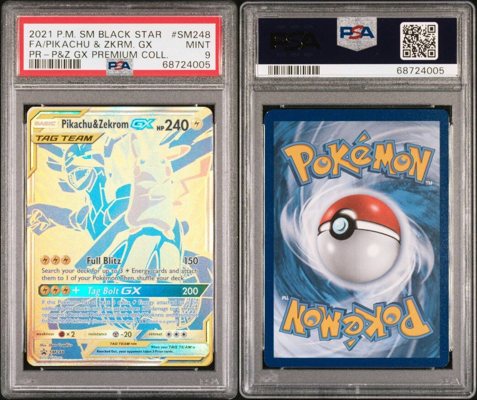 Pokemon Pikachu & Zekrom GX SM248 PSA 9 Mint Black Star Promo Gold Full Art FA