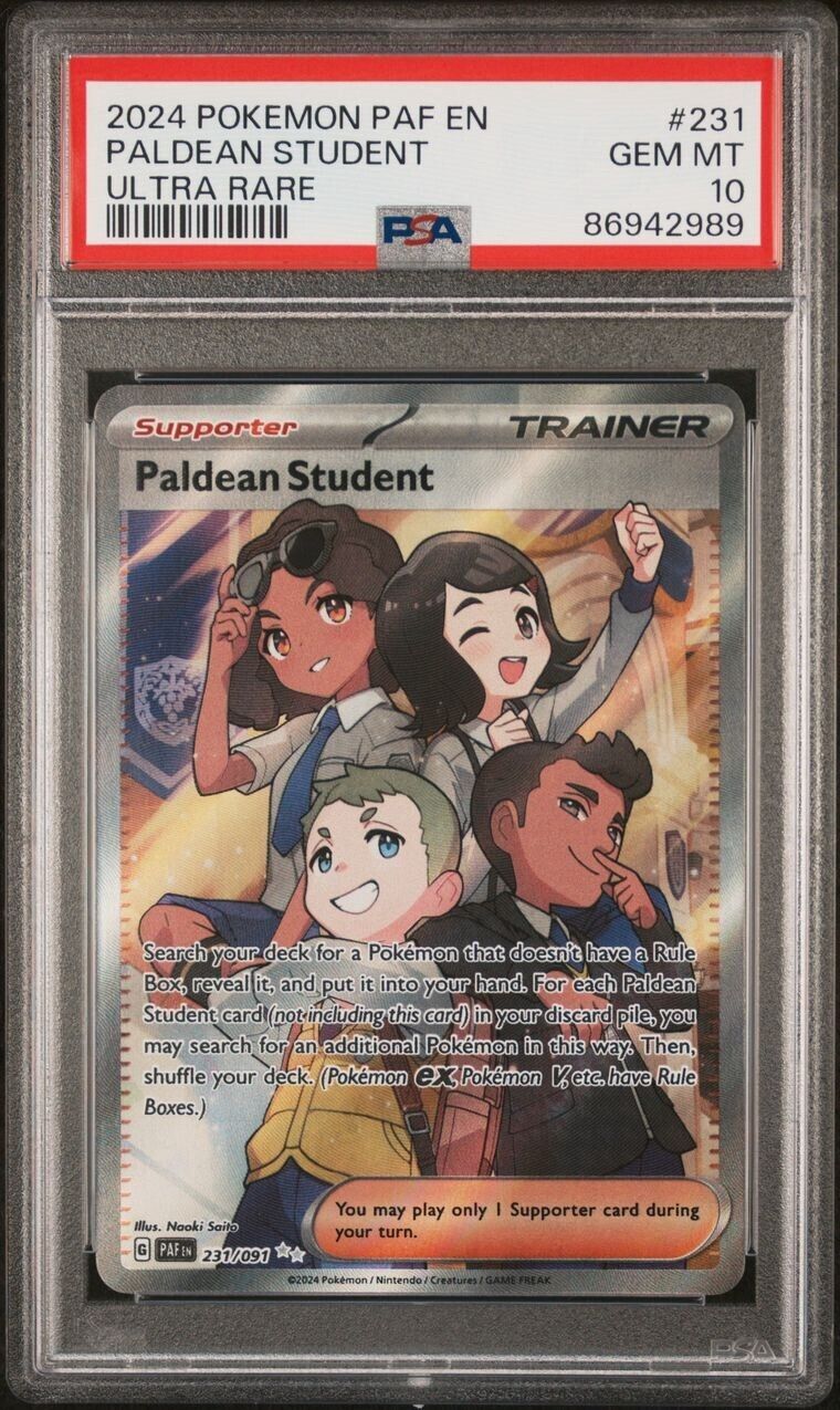 Pokemon Paldean Student 231/091 PSA 10 Gem Mint Paldean Fates Trainer Full Art