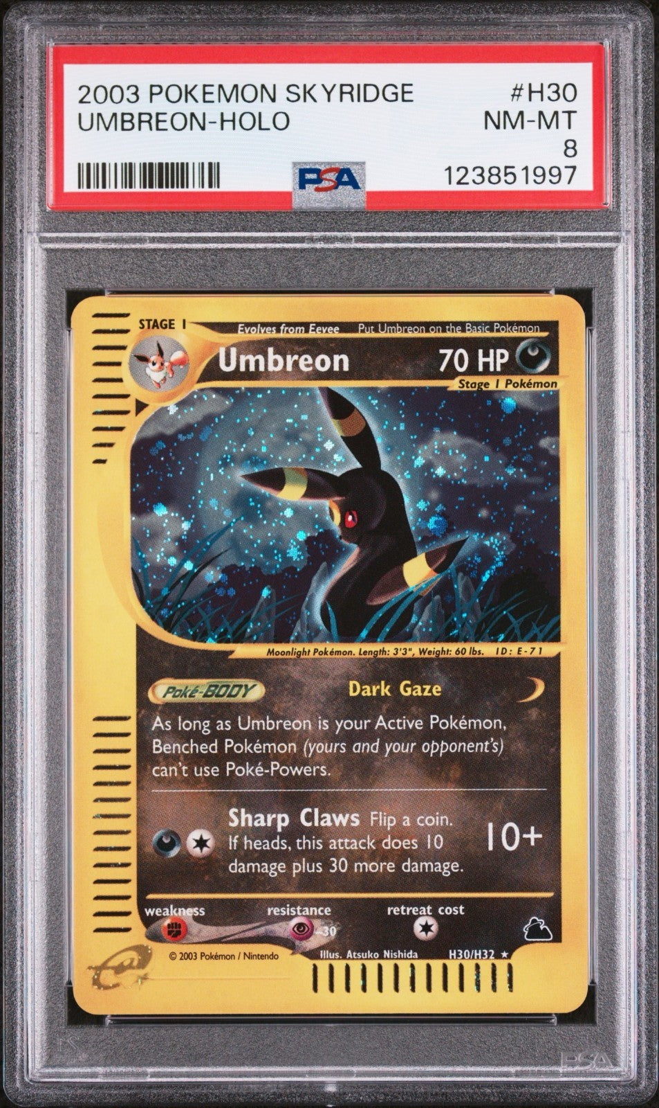 Pokemon Umbreon H30/H32 PSA 8 NM-MT Skyridge Holo Rare 2003 Tail Swirl