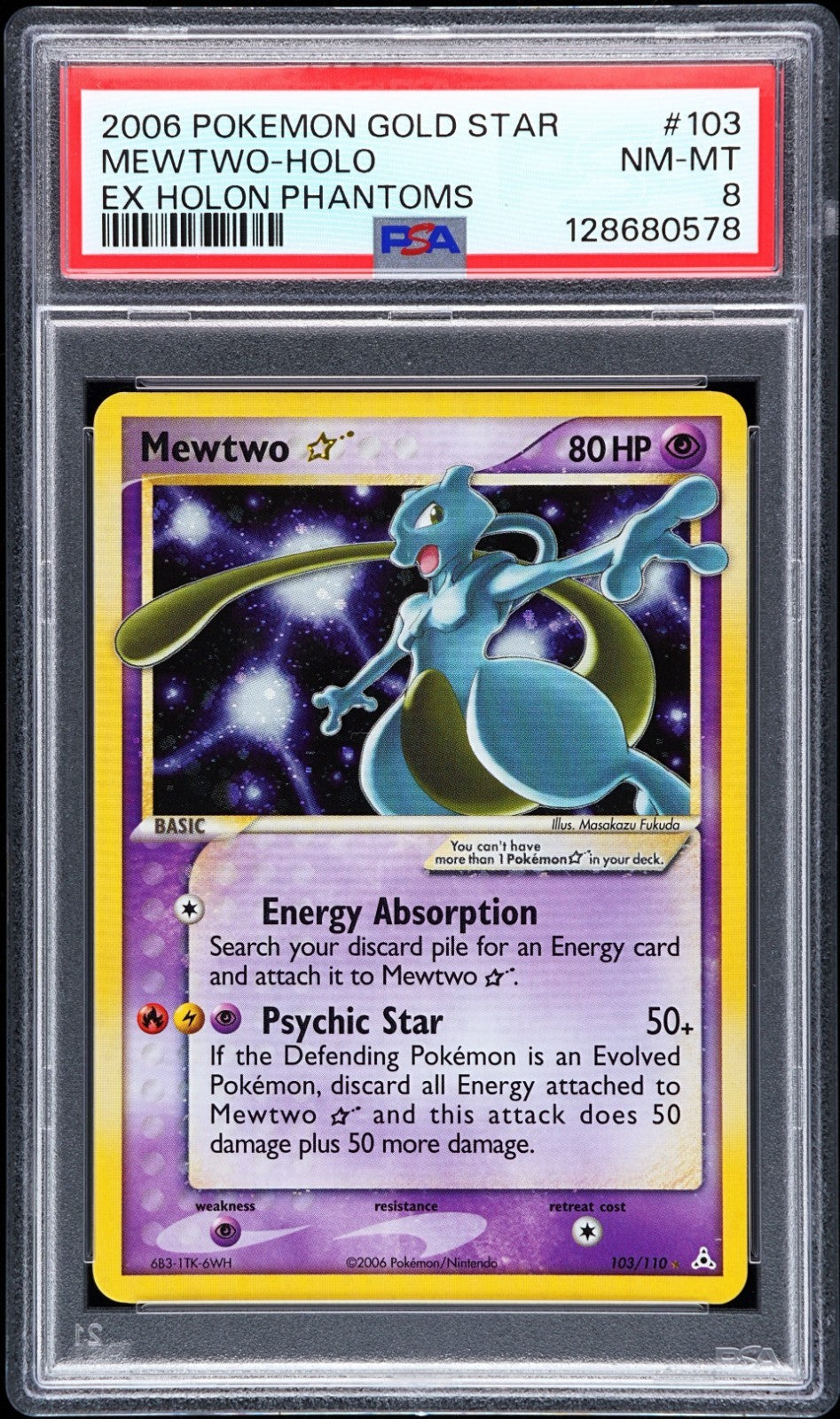 Pokemon Mewtwo Gold Star 103/110 PSA 8 NM-MT EX Holon Phantoms Holo Rare 2006