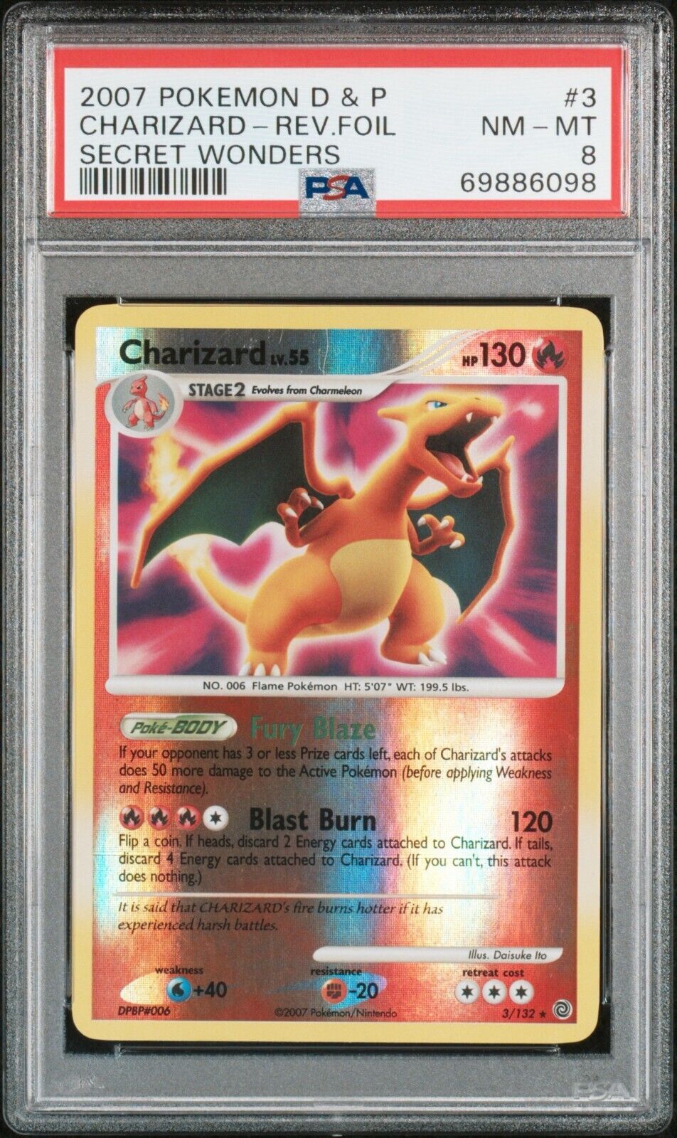 Pokemon Charizard 3/132 PSA 8 NM-MT DP Secret Wonders Reverse Holo 2007