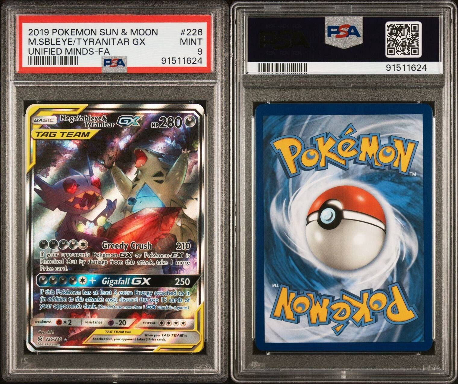 Pokemon Mega Sableye & Tyranitar GX 226/236 PSA 9 Mint Unified Minds Alt Art FA