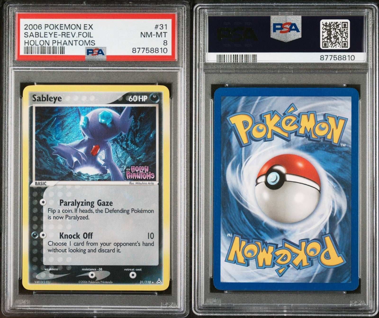 Pokemon Sableye 31/110 PSA 8 NM-MT EX Holon Phantoms Reverse Holo Stamped 2006