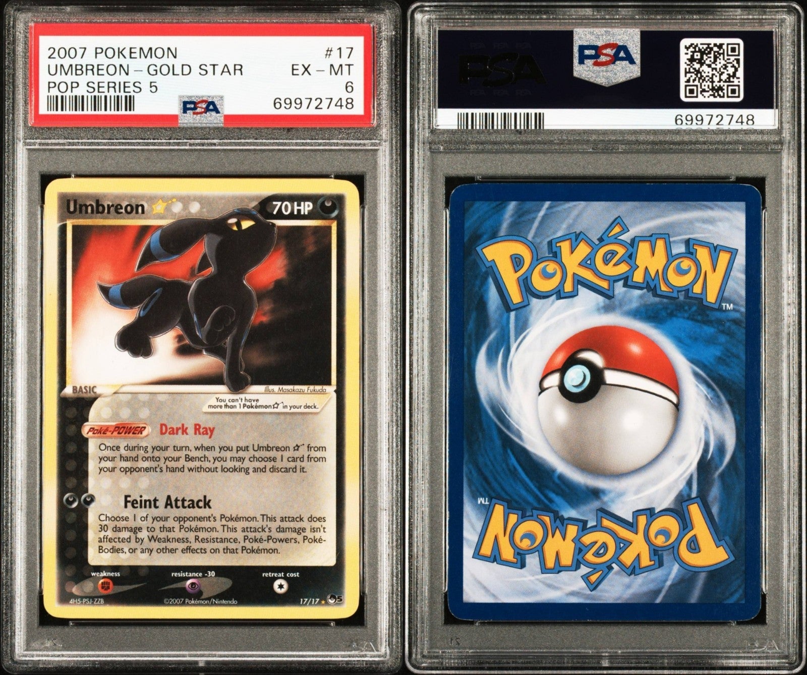 Pokemon Umbreon Gold Star 17/17 PSA 6 EX-MT Pop Series 5 2007 Grail Pop 70
