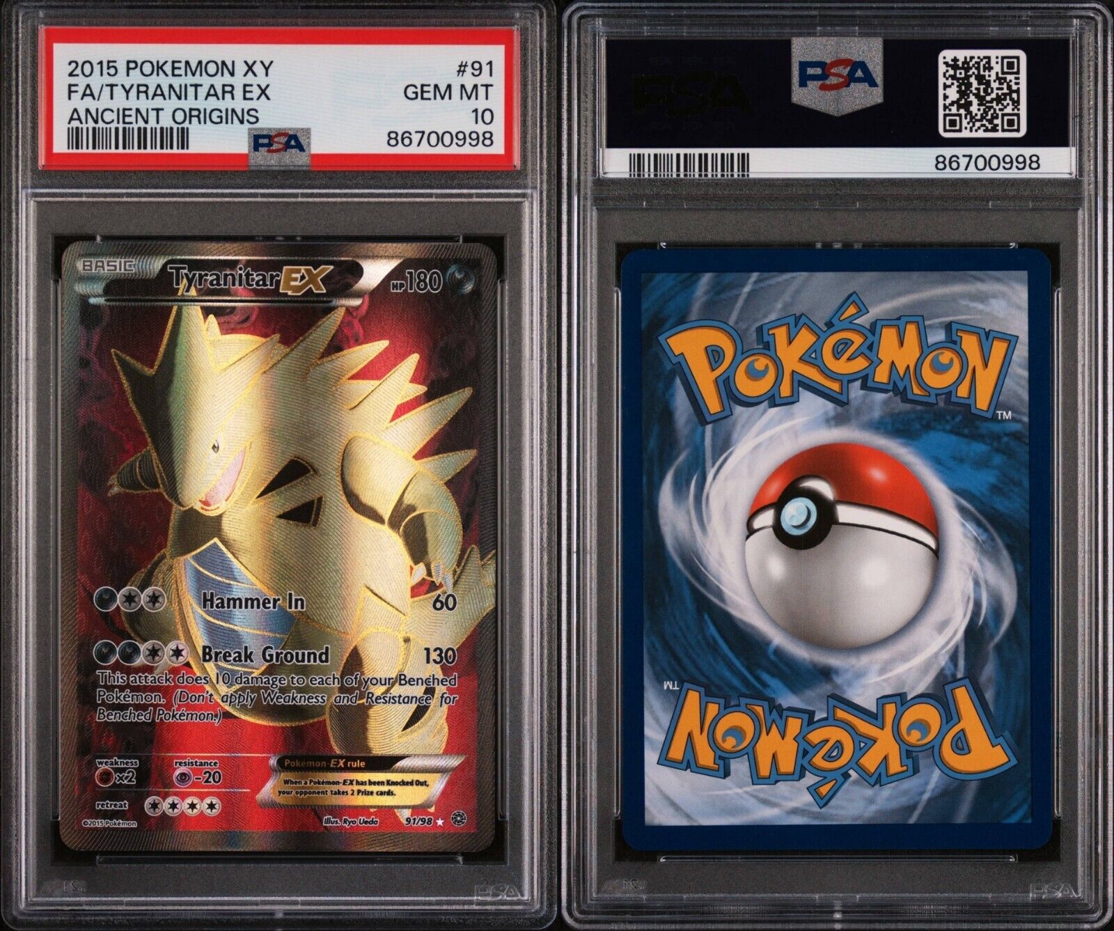 Pokemon Tyranitar EX 91/98 PSA 10 Gem Mint XY Ancient Origins Full Art 2015