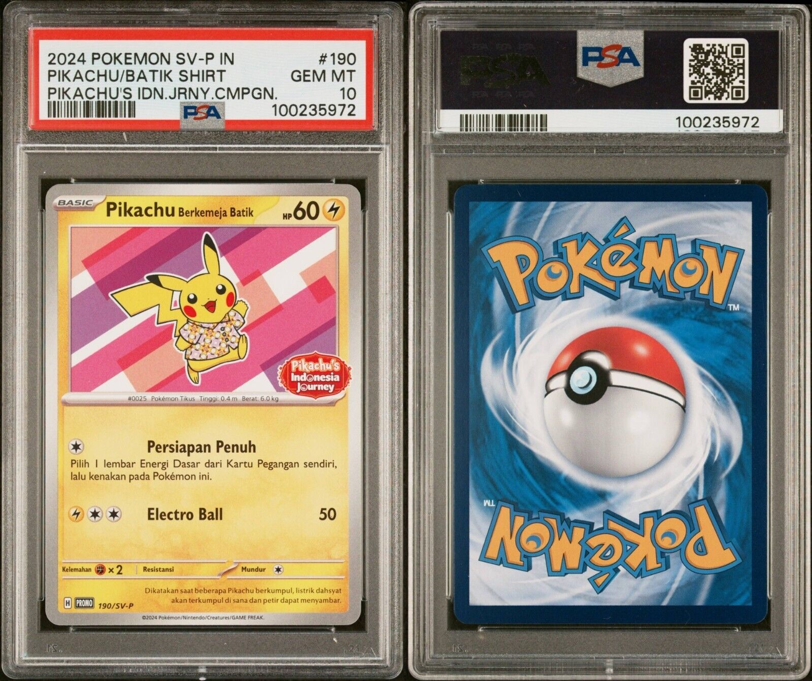 Pokemon Pikachu 154/SV-P PSA 10 Indonesia Journey Batik Shirt Exclusive Promo