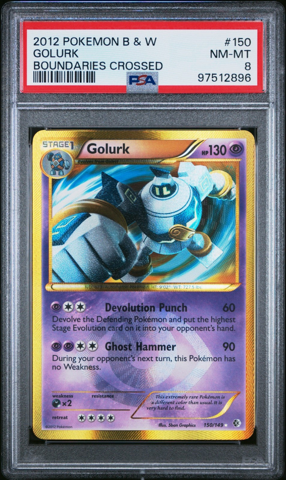 Pokemon Golurk 150/149 PSA 8 NM-MT BW Boundaries Crossed Shiny Secret Rare 2012