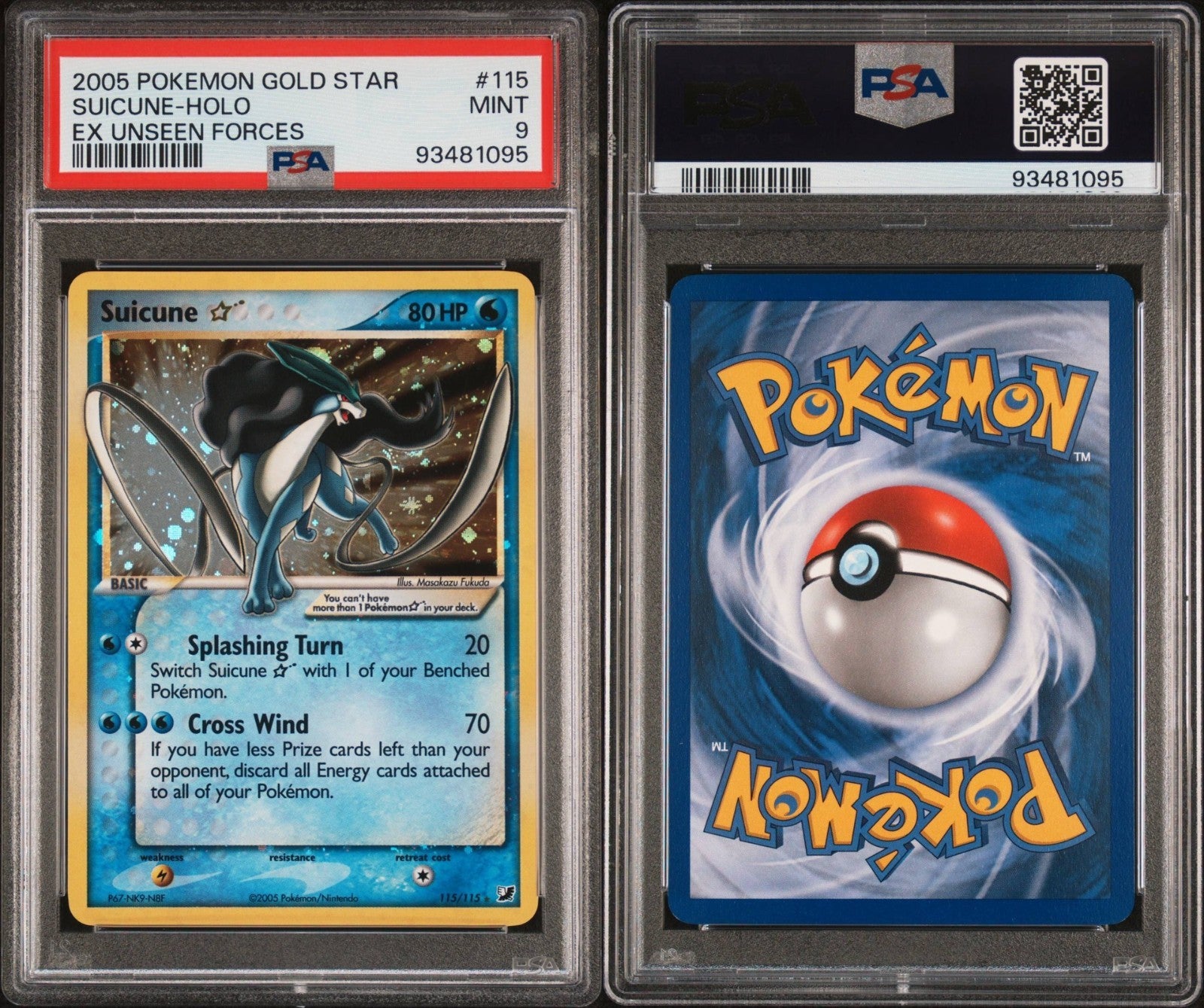 Pokemon Suicune Gold Star 115/115 PSA 9 Mint EX Unseen Forces 2005