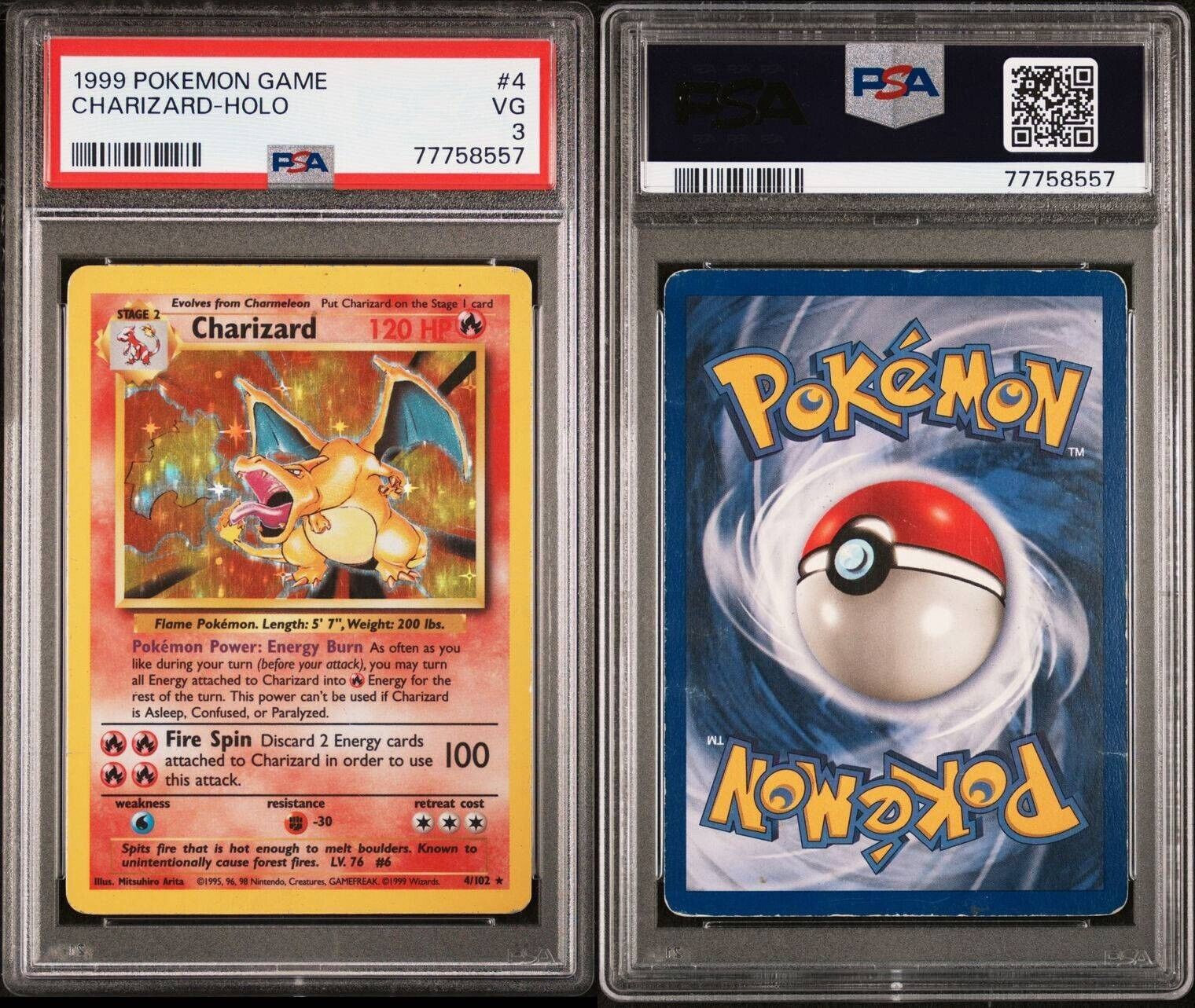 Pokemon Charizard 4/102 PSA 3 VG Base Set Unlimited Holo Rare 1999 WOTC