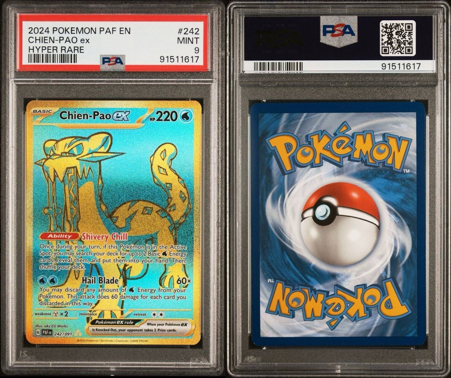 Pokemon Chien-Pao 242/091 PSA 9 Mint Paldean Fates Hyper Rare Gold FA