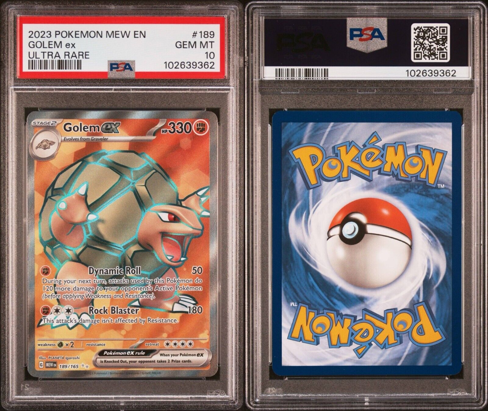 Pokemon Golem ex 189/165 PSA 10 Gem Mint 151 MEW EN Full Art Ultra Rare