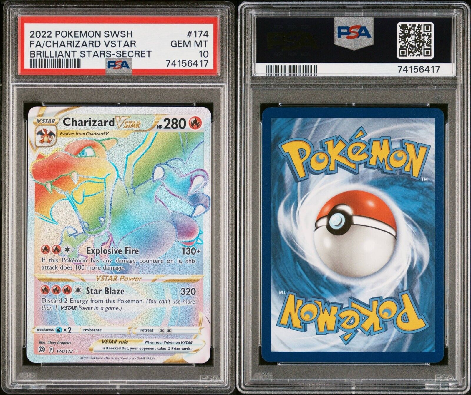 Pokemon Charizard VSTAR 174/172 PSA 10 Gem Mint SWSH Brilliant Stars Secret FA
