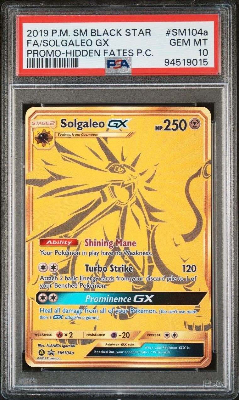 Pokemon Solgaleo SM104a PSA 10 Gem Mint Hidden Fates Black Star Promo FA Gold