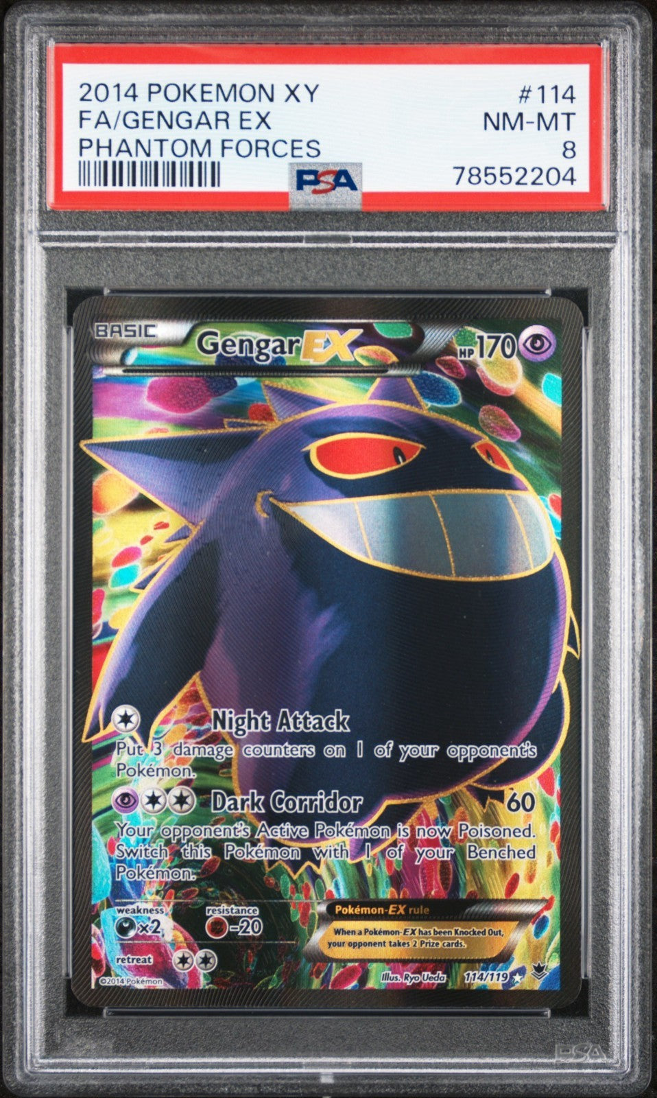 Pokemon Gengar EX 114/119 PSA 8 NM-MT XY Phantom Forces Full Art 2014